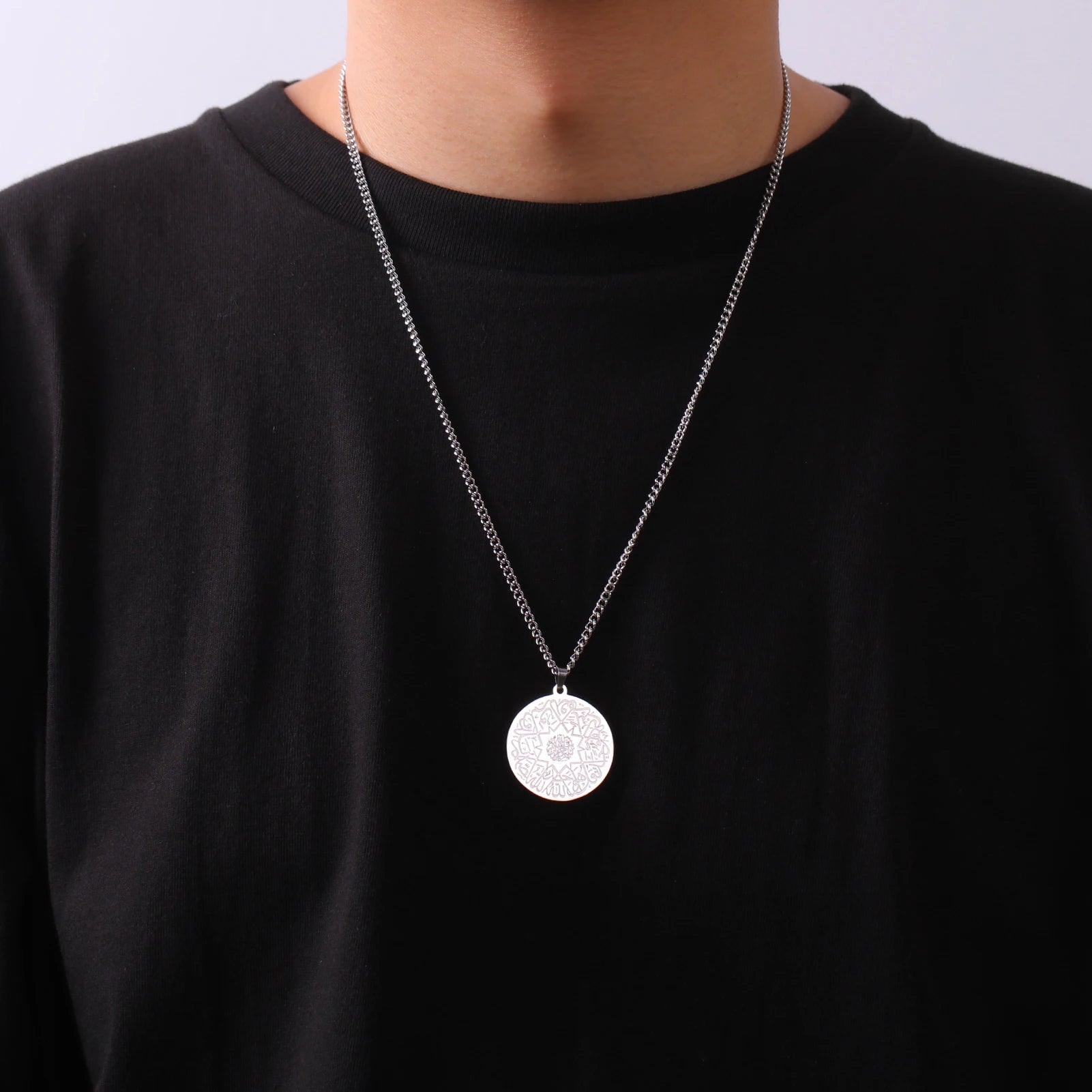 LIKGREAT Muslim Islamic Shahada Prayer Pendant Necklace Religious Protection Amulet Stainless Steel Allah Necklace Jewelry Gifts