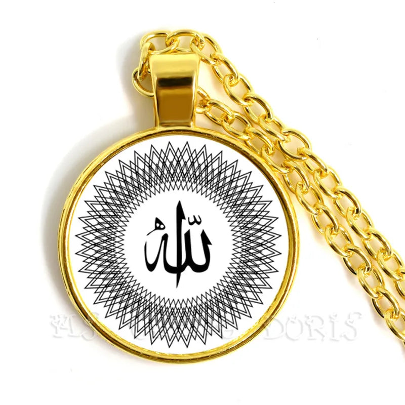 Gold-color 25mm Glass Muslim Islamic Allah Arab Muslim Necklace For Muhammad Religious Middle Jewelry Ramadan Gift For Friends