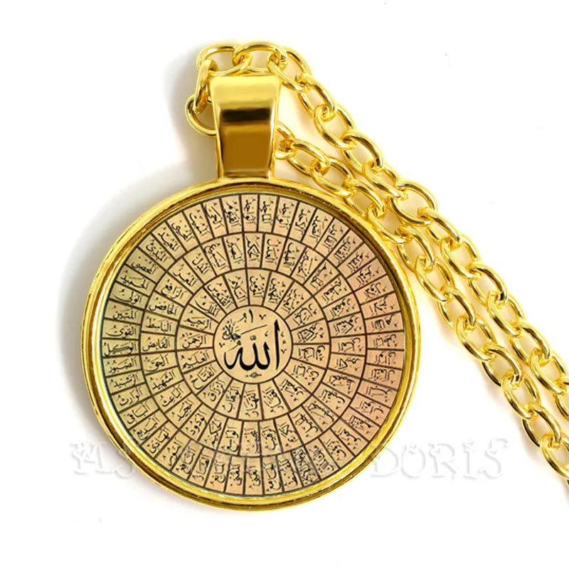 Gold-color 25mm Glass Muslim Islamic Allah Arab Muslim Necklace For Muhammad Religious Middle Jewelry Ramadan Gift For Friends
