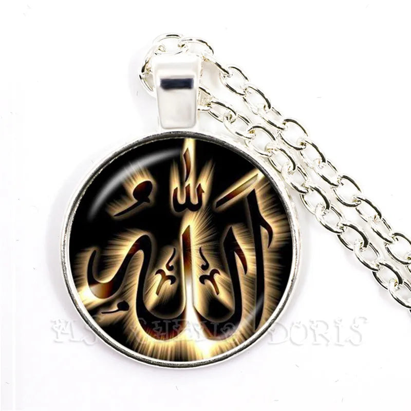 Gold-color 25mm Glass Muslim Islamic Allah Arab Muslim Necklace For Muhammad Religious Middle Jewelry Ramadan Gift For Friends
