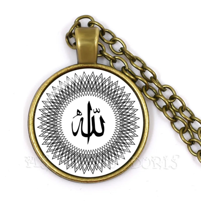 Gold-color 25mm Glass Muslim Islamic Allah Arab Muslim Necklace For Muhammad Religious Middle Jewelry Ramadan Gift For Friends