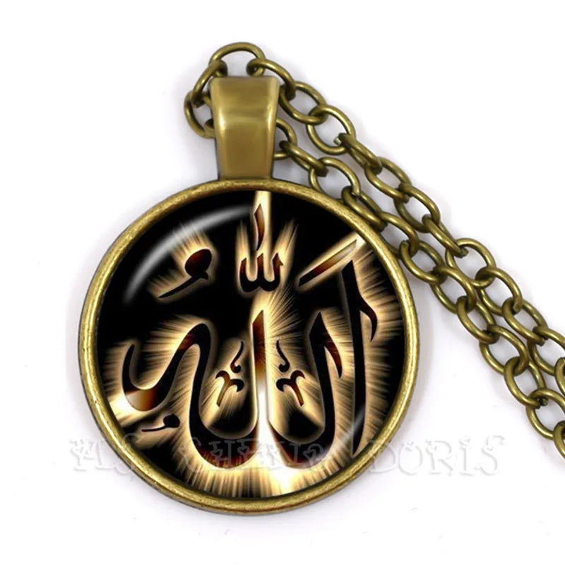Gold-color 25mm Glass Muslim Islamic Allah Arab Muslim Necklace For Muhammad Religious Middle Jewelry Ramadan Gift For Friends