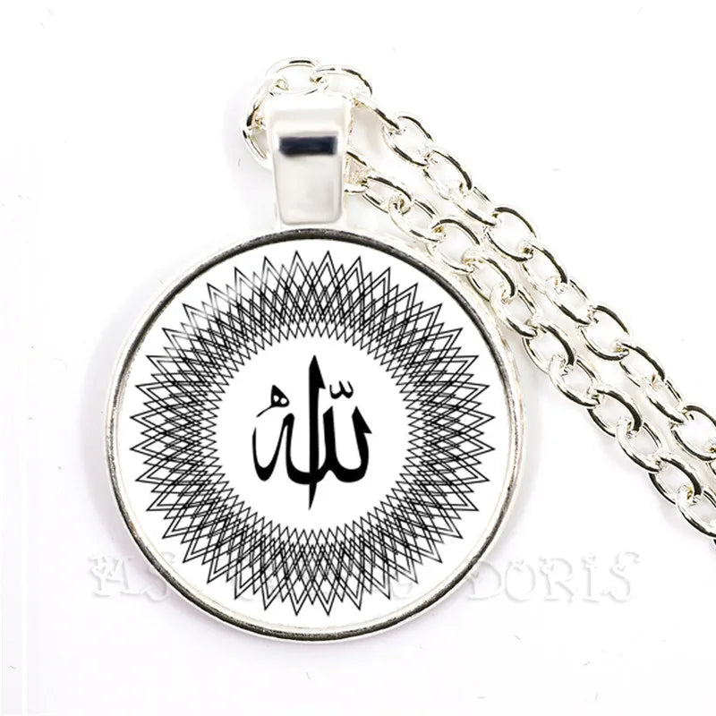 Gold-color 25mm Glass Muslim Islamic Allah Arab Muslim Necklace For Muhammad Religious Middle Jewelry Ramadan Gift For Friends