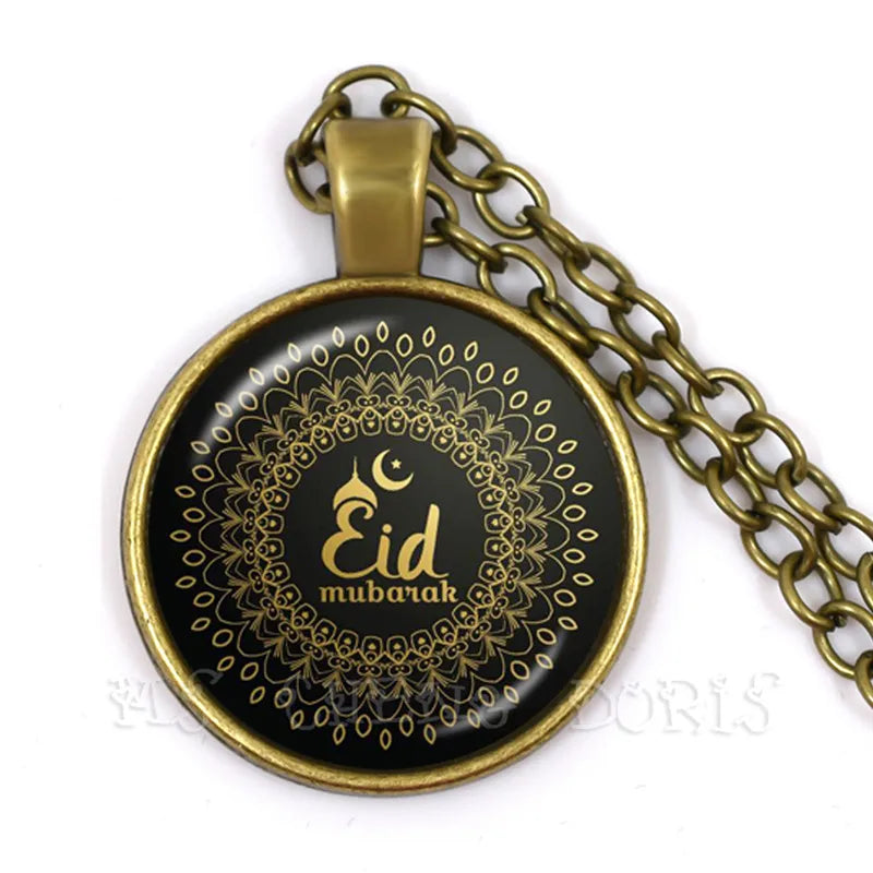 Gold-color 25mm Glass Muslim Islamic Allah Arab Muslim Necklace For Muhammad Religious Middle Jewelry Ramadan Gift For Friends