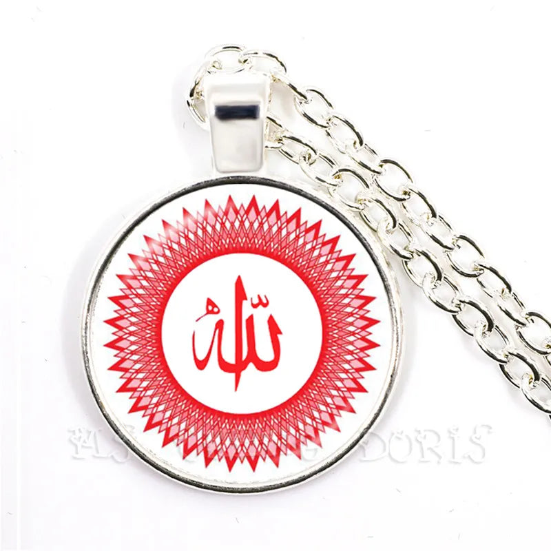Gold-color 25mm Glass Muslim Islamic Allah Arab Muslim Necklace For Muhammad Religious Middle Jewelry Ramadan Gift For Friends
