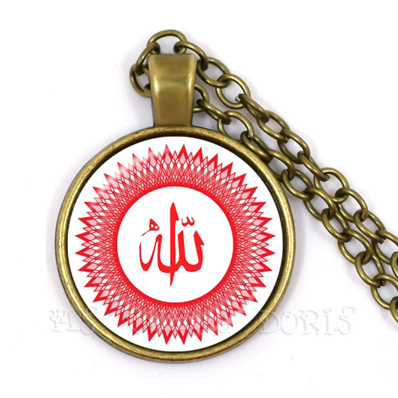 Gold-color 25mm Glass Muslim Islamic Allah Arab Muslim Necklace For Muhammad Religious Middle Jewelry Ramadan Gift For Friends