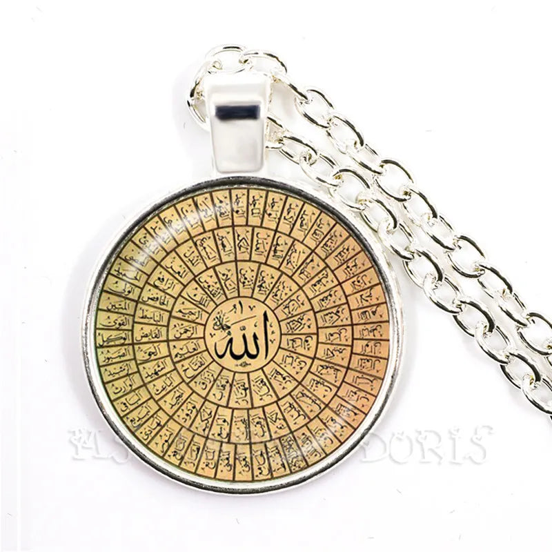 Gold-color 25mm Glass Muslim Islamic Allah Arab Muslim Necklace For Muhammad Religious Middle Jewelry Ramadan Gift For Friends