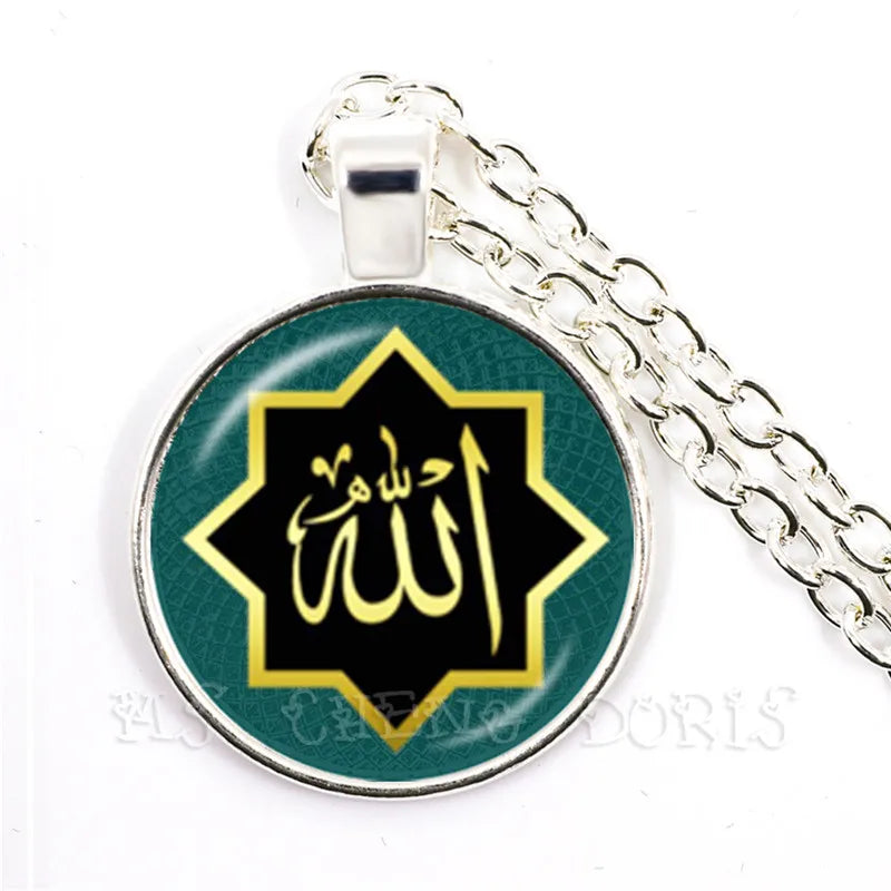 Gold-color 25mm Glass Muslim Islamic Allah Arab Muslim Necklace For Muhammad Religious Middle Jewelry Ramadan Gift For Friends