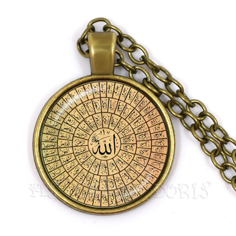 Gold-color 25mm Glass Muslim Islamic Allah Arab Muslim Necklace For Muhammad Religious Middle Jewelry Ramadan Gift For Friends