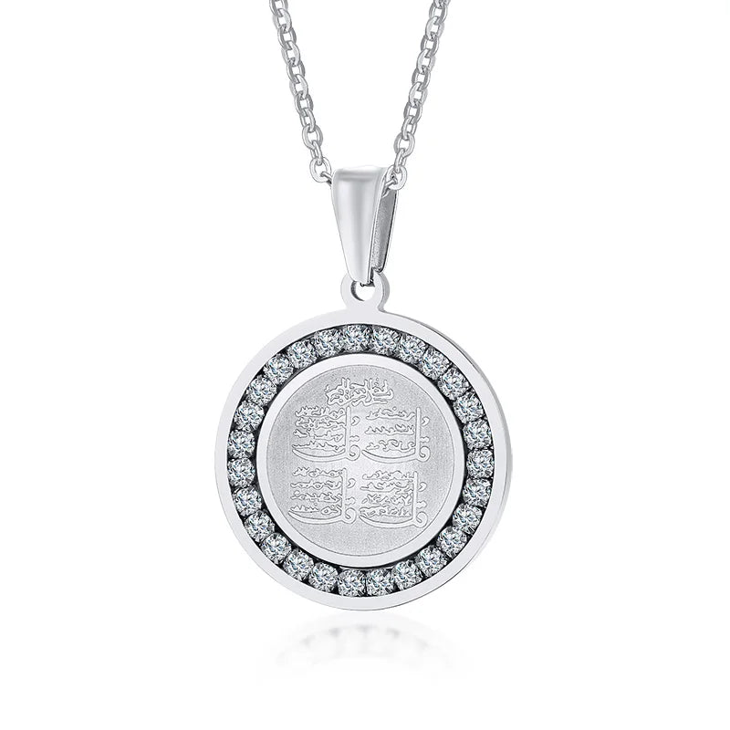 4 Qul Necklace Pendant Men Muslim Islamic Hajj Umrah silver color CZ Stone Jewelry