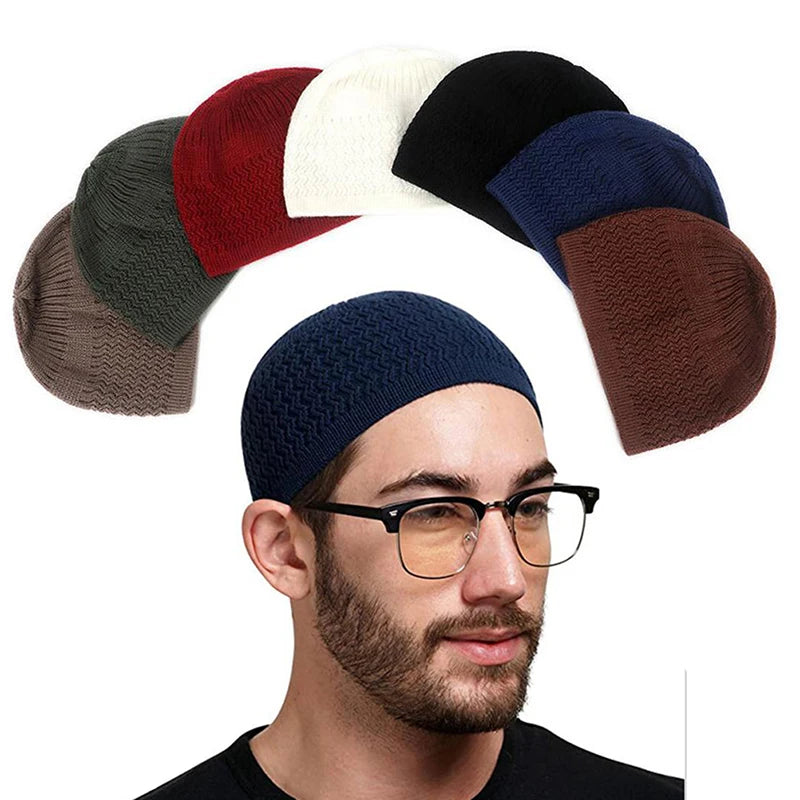1pc Men's Casual Knitted Muslim Women Prayer Hats Winter Warm Beanies Cap Islamic Ramadan