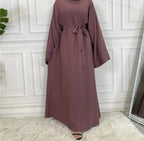 Classic Robe Abayas for Muslim Women Modest Ramadan Prayer Simple High Quality Black Khaki Dresses with belt Turkey Clothing