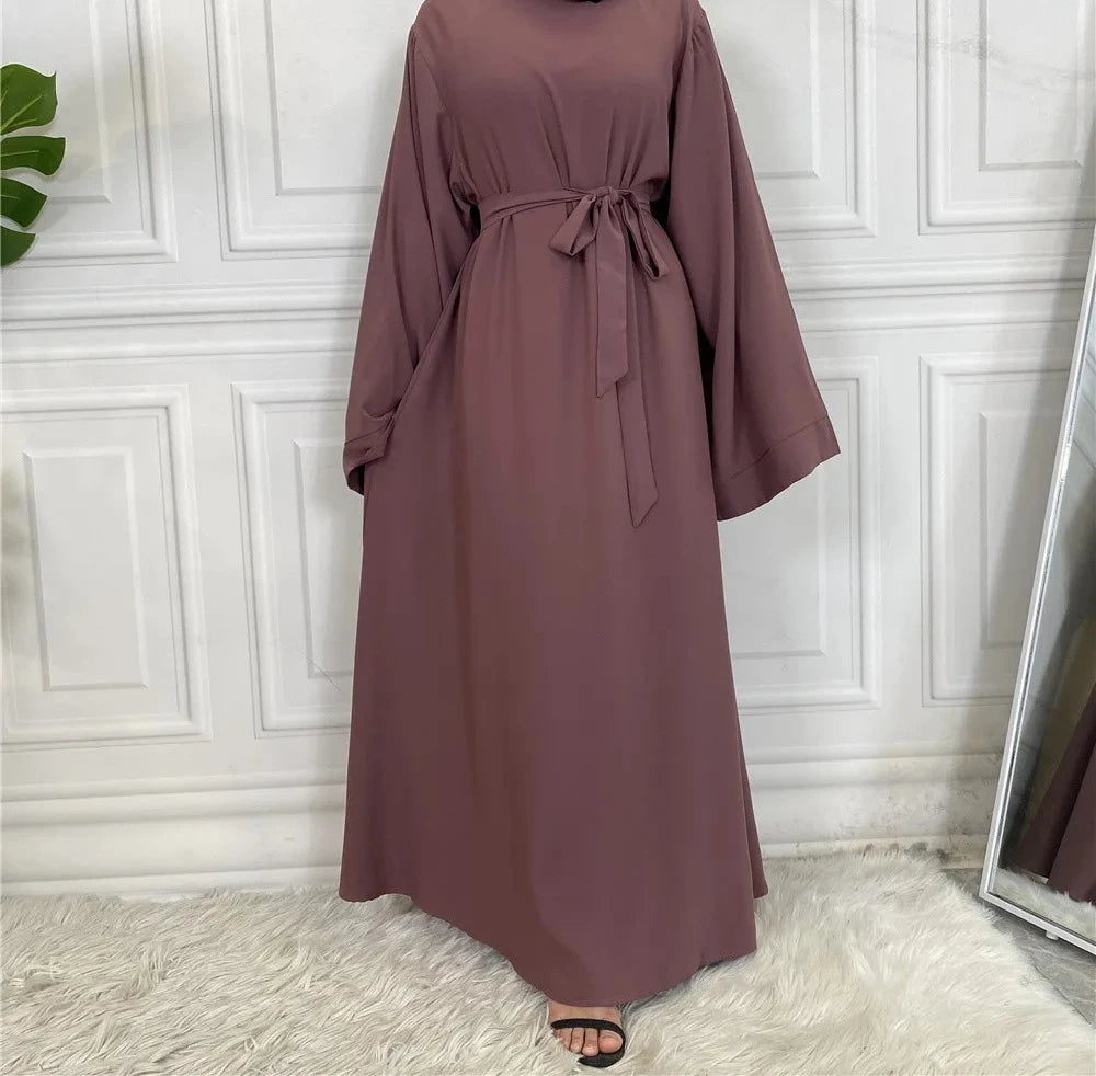 Classic Robe Abayas for Muslim Women Modest Ramadan Prayer Simple High Quality Black Khaki Dresses with belt Turkey Clothing