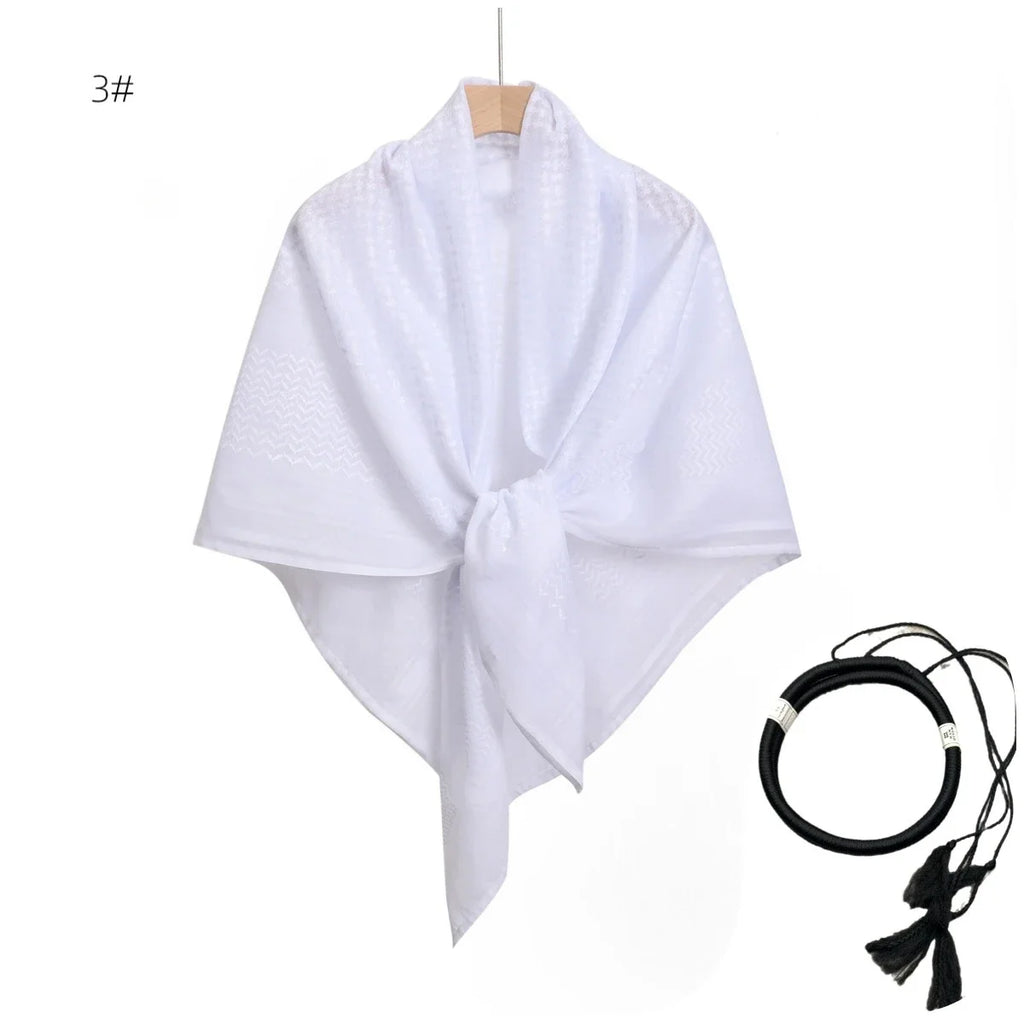 Arab Shemagh Muslim Keffiyeh Head Wrap Tactical Desert Head Neck Scarf Military Shawl Arabic Scarf Headwear with Agal Rope