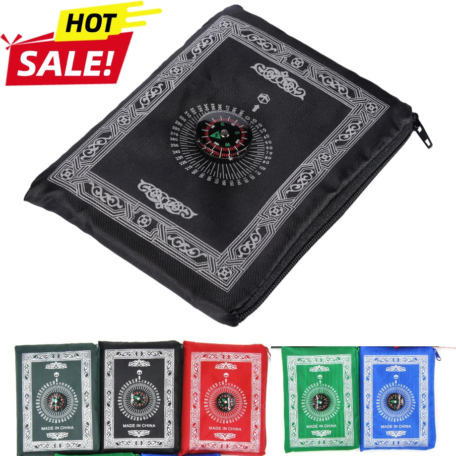 Prayer Rug Polyester Portable Braided Mats Simply Print with Compass In Pouch Travel Home New Style Mat Blanket 100x60cm