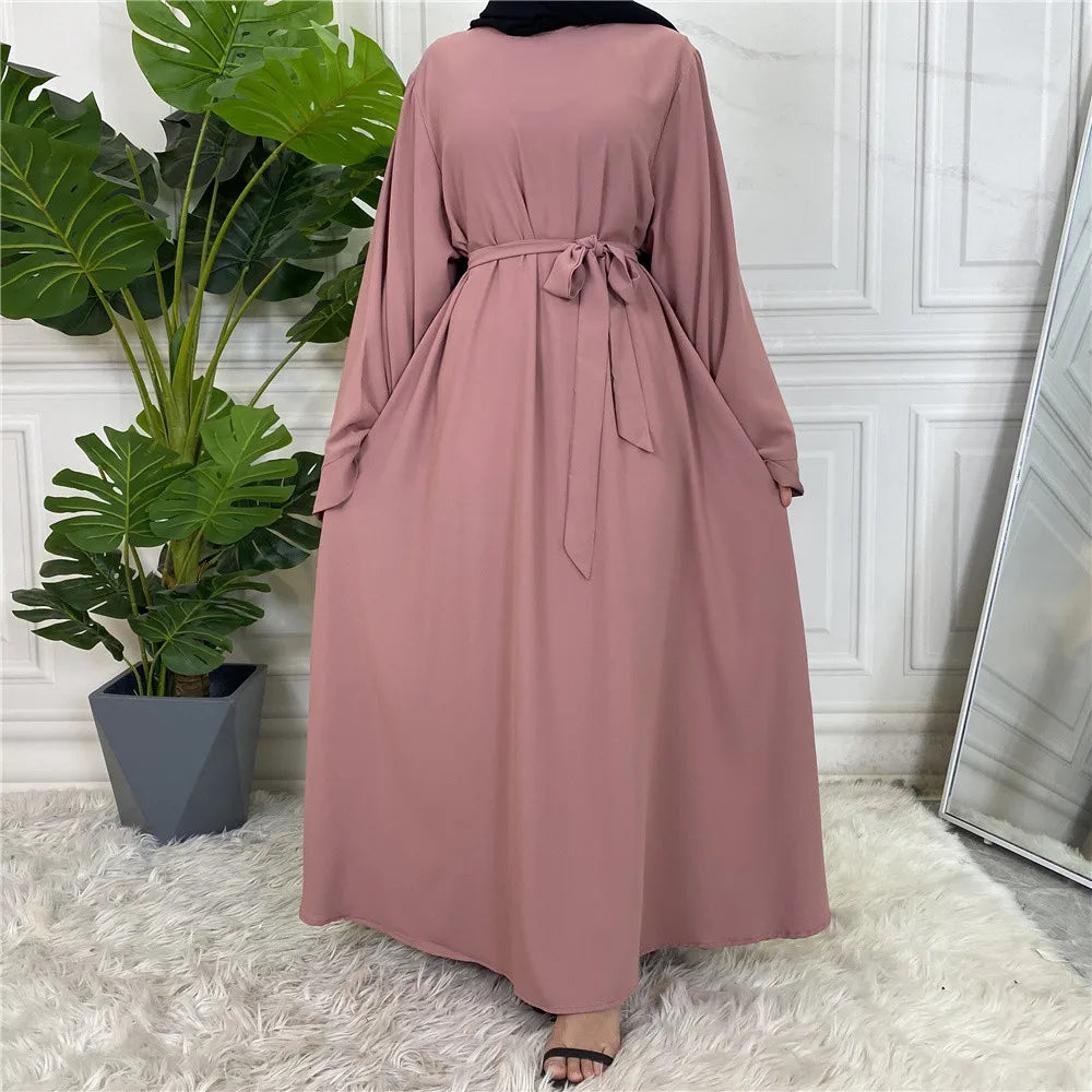 Classic Robe Abayas for Muslim Women Modest Ramadan Prayer Simple High Quality Black Khaki Dresses with belt Turkey Clothing