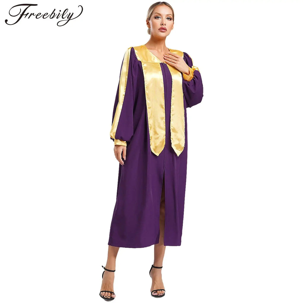 Women Men Church Choir Robe Long Sleeve Zipper Gown Liturgical Worship Prayer Praise Dress Halloween Theme Party Cosplay Costume