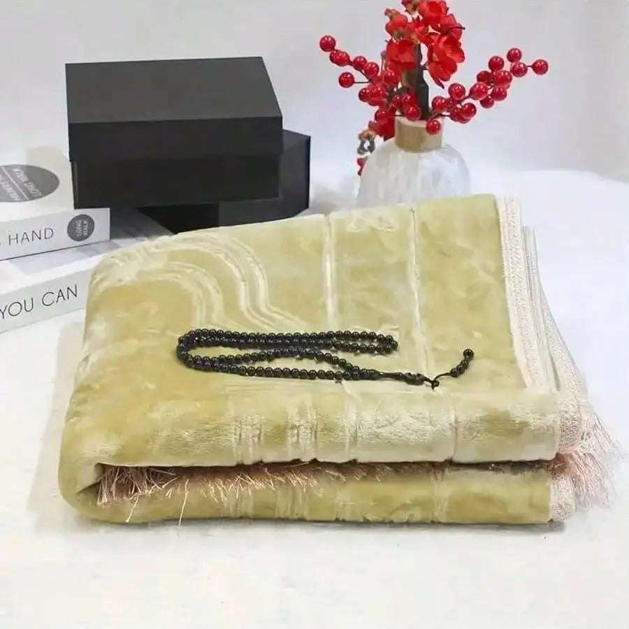 Prayer Rug Muslim Velvet Mat Islamic Thick Large Padded 80cm*120cm for Men Women with Prayer Beads Eid Travel Ramadan Gift