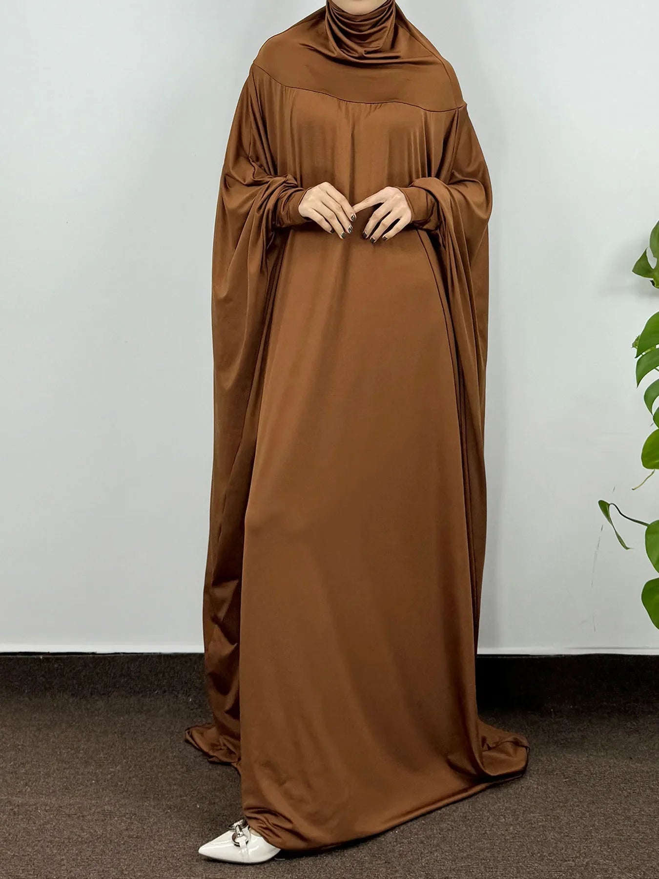 Modesty Ramadan Prayer Dress Muslim Abayas Hooded Long Sleeve One-piece Hijab Dress Women Jilbabs Turkish Kaftans Islamic Abayas