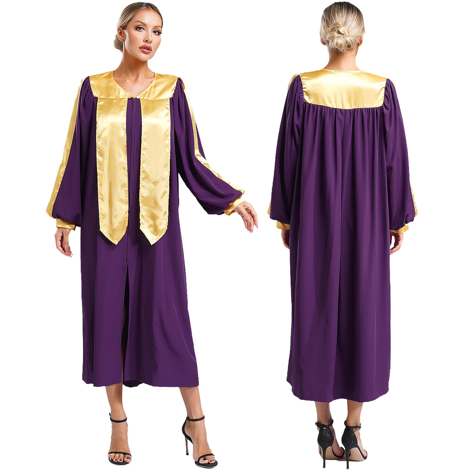 Women Men Church Choir Robe Long Sleeve Zipper Gown Liturgical Worship Prayer Praise Dress Halloween Theme Party Cosplay Costume