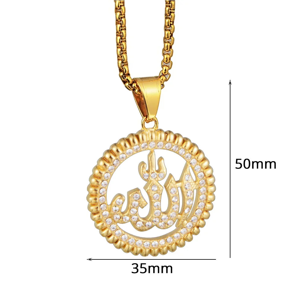 Hip Hop Iced Out Islamic Muslim Allah Pendant Gold Color Stainless Steel Round Necklace For Men Women Islam Jewelry Gift 2025
