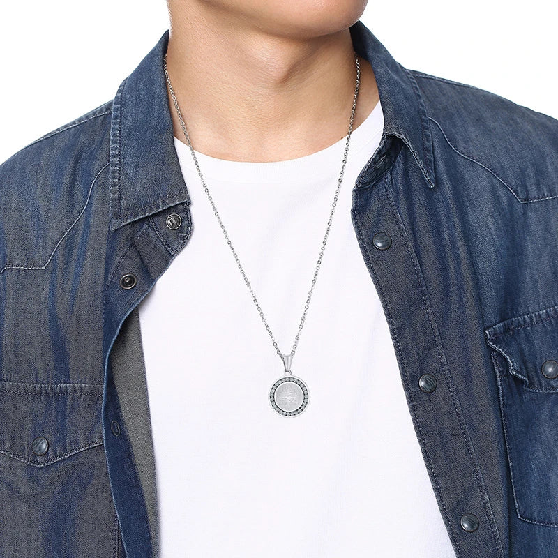 4 Qul Necklace Pendant Men Muslim Islamic Hajj Umrah silver color CZ Stone Jewelry