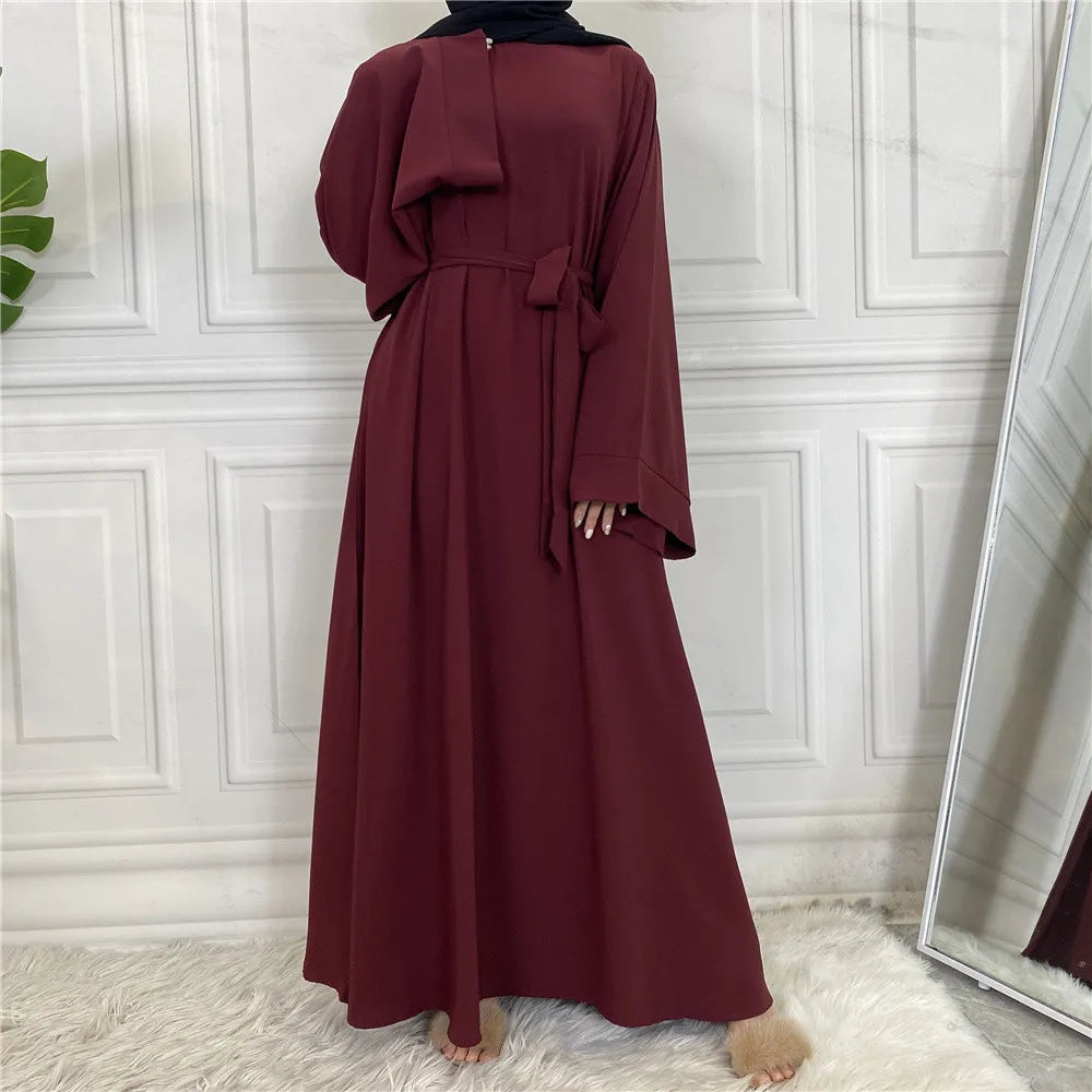 Classic Robe Abayas for Muslim Women Modest Ramadan Prayer Simple High Quality Black Khaki Dresses with belt Turkey Clothing