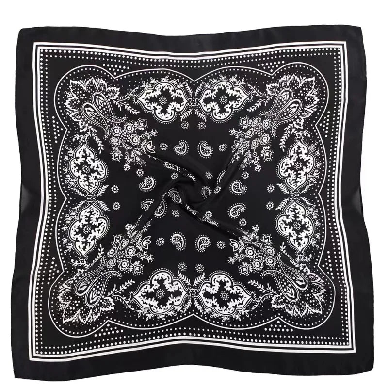 Women Scarf 70cm Black Hip Hop Bandana Kerchief Paisley Printed Hijab Headwear Wrist Hairwrap Square Scarves Print Handkerchief