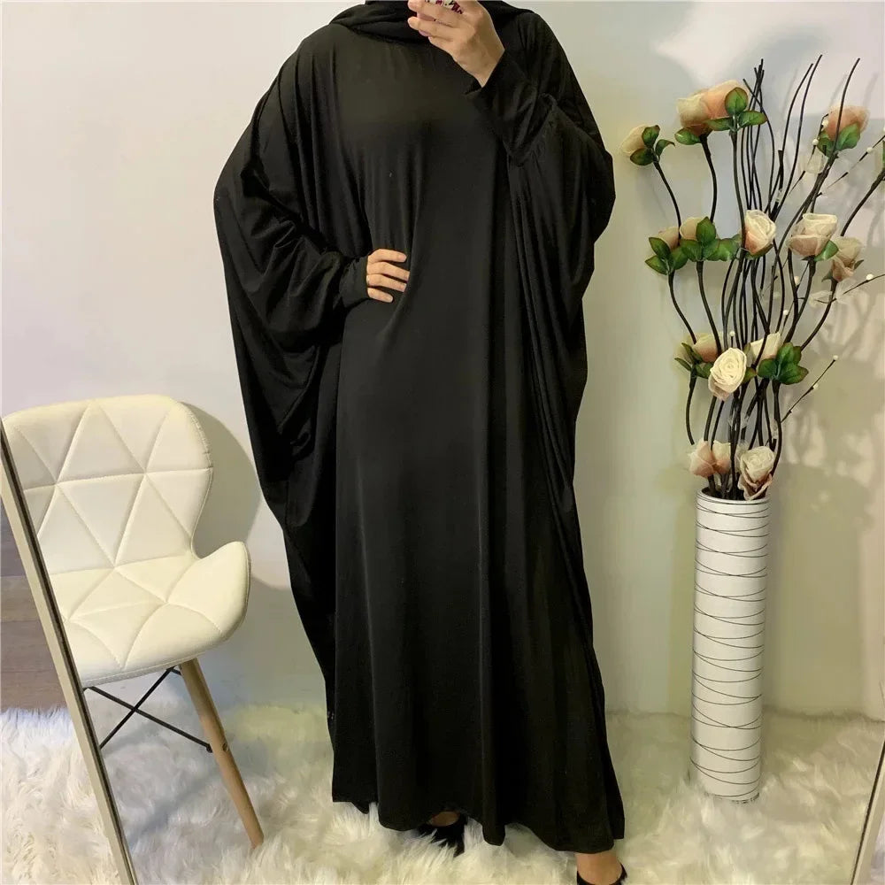 Ramadan Muslim Women Abaya Khimar Prayer Garment Batwing Sleeve Dresses Turkey Arabic Islamic Clothing Modest Robe Burqa Caftan