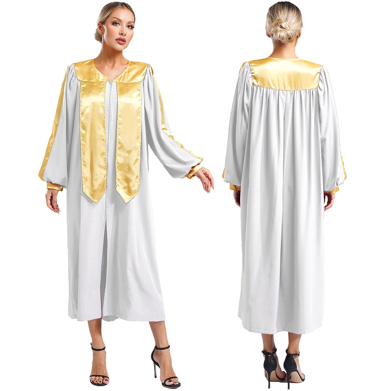 Women Men Church Choir Robe Long Sleeve Zipper Gown Liturgical Worship Prayer Praise Dress Halloween Theme Party Cosplay Costume