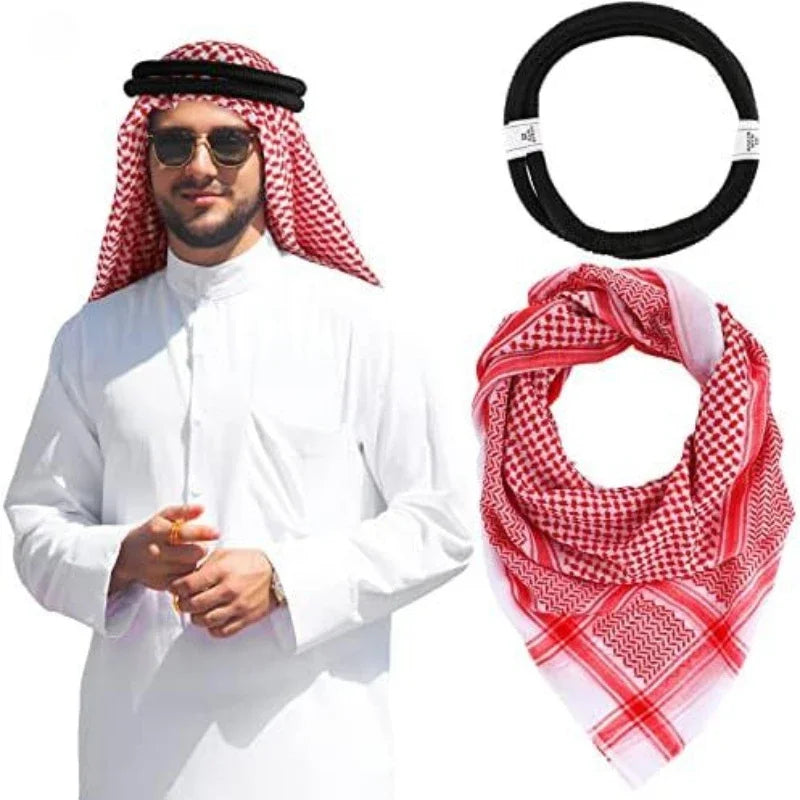 Arab Shemagh Muslim Keffiyeh Head Wrap Tactical Desert Head Neck Scarf Military Shawl Arabic Scarf Headwear with Agal Rope