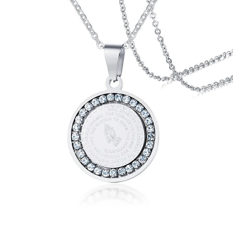 4 Qul Necklace Pendant Men Muslim Islamic Hajj Umrah silver color CZ Stone Jewelry