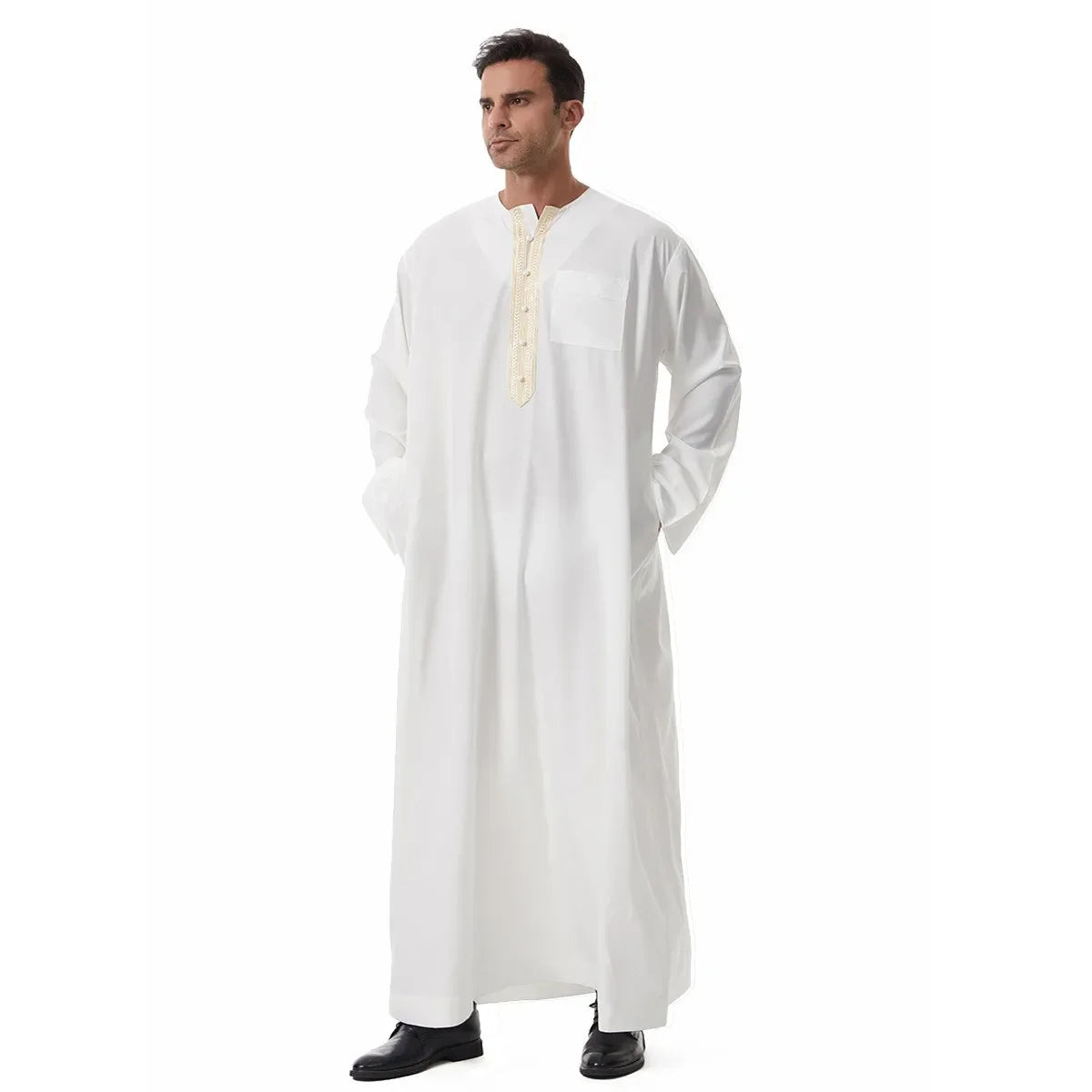 Thobes for Man Muslim Dress Islam Clothing Saudi Arabic Robe Jubba Thobe Eid Djellaba Long Sleeve Embroidery Daffah Dishdasha