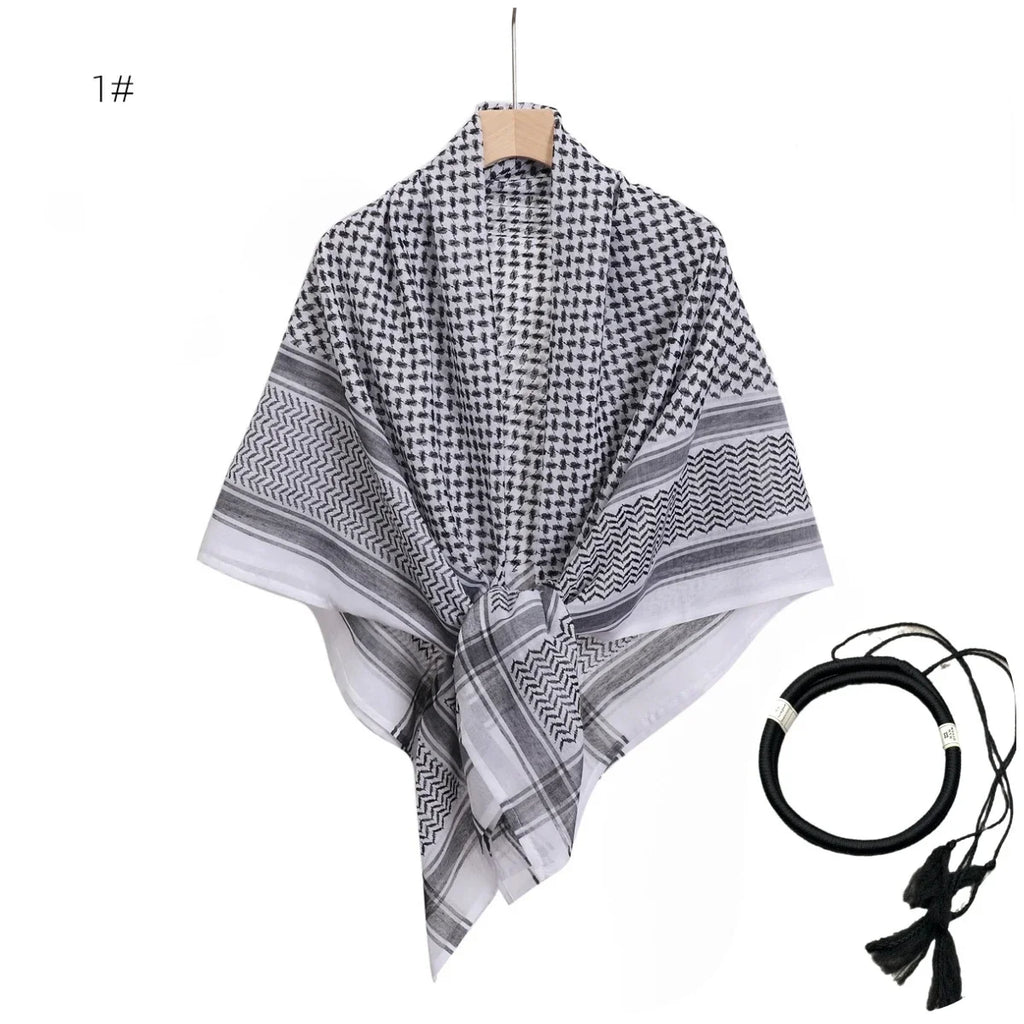 Arab Shemagh Muslim Keffiyeh Head Wrap Tactical Desert Head Neck Scarf Military Shawl Arabic Scarf Headwear with Agal Rope