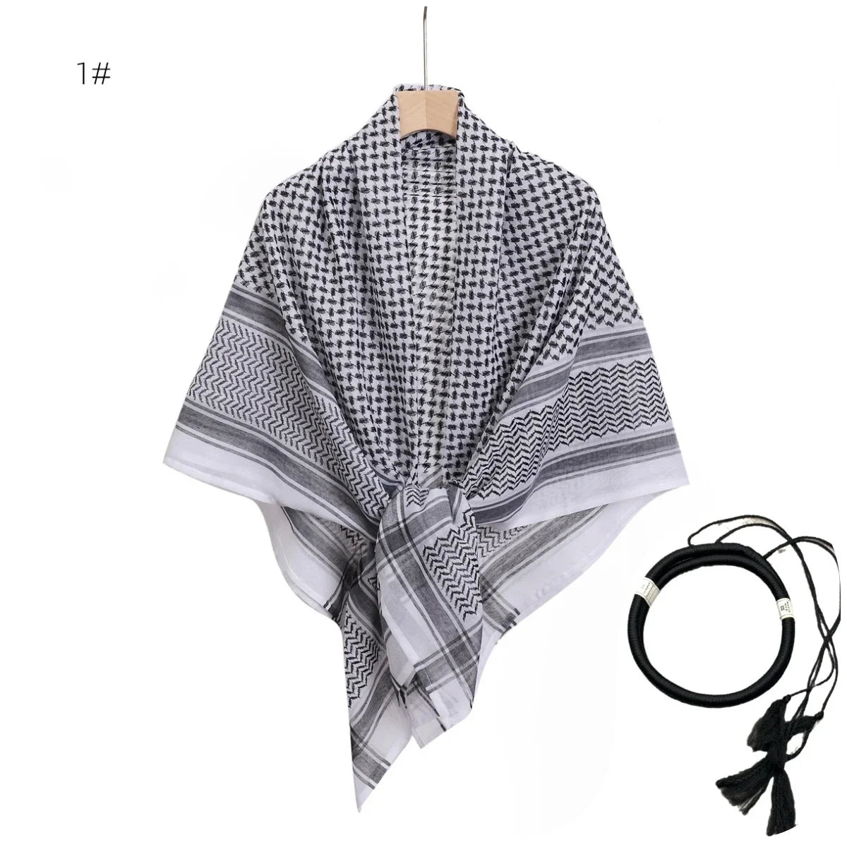 Arab Shemagh Muslim Keffiyeh Head Wrap Tactical Desert Head Neck Scarf Military Shawl Arabic Scarf Headwear with Agal Rope