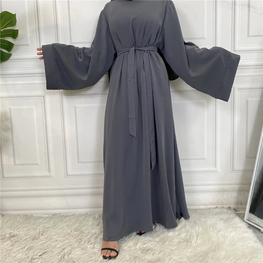 Classic Robe Abayas for Muslim Women Modest Ramadan Prayer Simple High Quality Black Khaki Dresses with belt Turkey Clothing