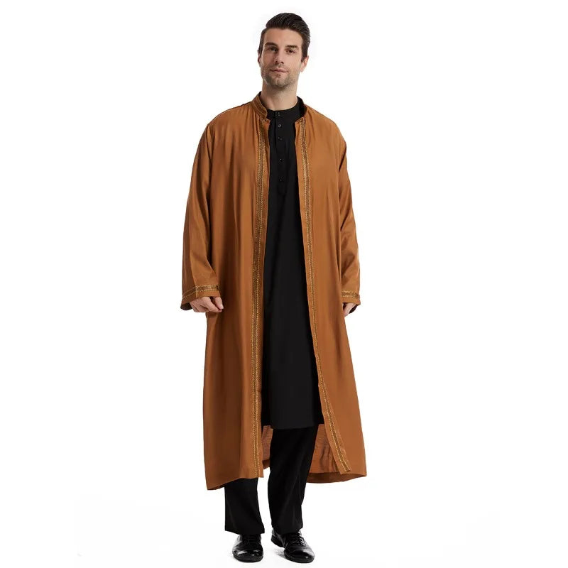 Islam Men's Jubba Thobe Kimono Cardigan Muslim Dress Arabic Robe Djellaba Eid Ramadan Saudi Dubai Turkey Morocco Kaftan Gown