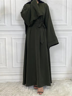 Classic Robe Abayas for Muslim Women Modest Ramadan Prayer Simple High Quality Black Khaki Dresses with belt Turkey Clothing
