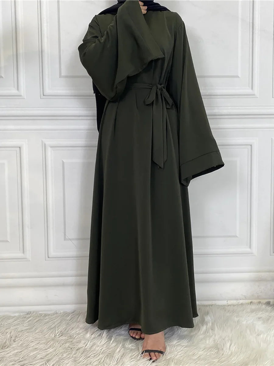 Classic Robe Abayas for Muslim Women Modest Ramadan Prayer Simple High Quality Black Khaki Dresses with belt Turkey Clothing