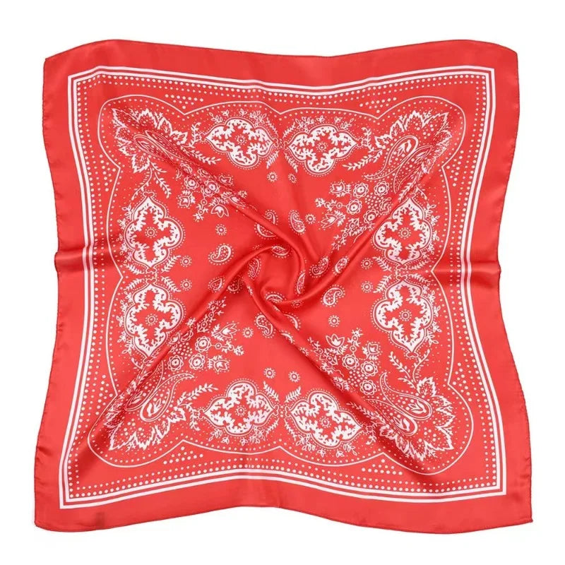Women Scarf 70cm Black Hip Hop Bandana Kerchief Paisley Printed Hijab Headwear Wrist Hairwrap Square Scarves Print Handkerchief