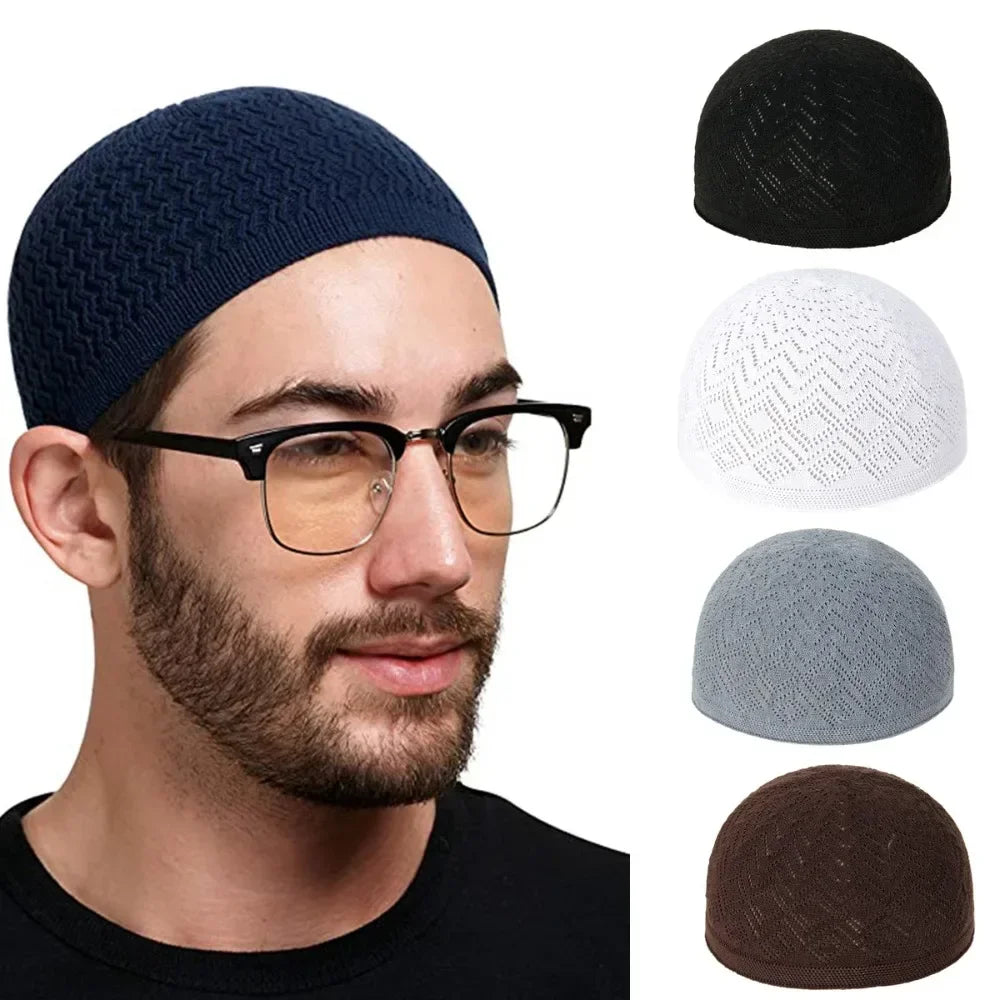 1pc Men's Lightweight Breathable Mesh Arab Prayer Hat Summer Mubarak Muslim Taqiyah Cap for Ramadan,Eid Casual Wear