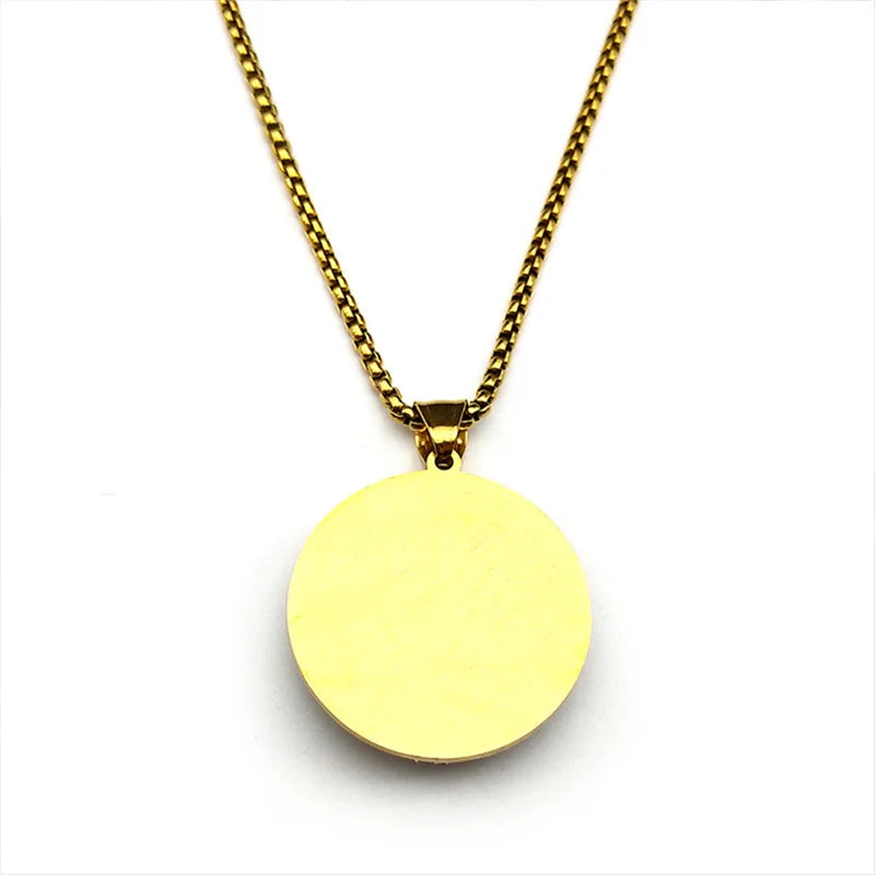 Islamic Arabic Allah God Glass Pendant Necklace for Men Women Stainless Steel Gold Color Geometric Muslim Chain Amulet Jewelry