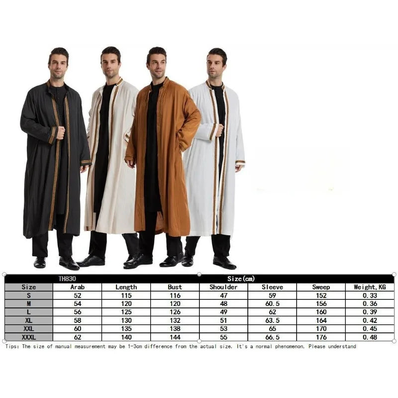 Islam Men's Jubba Thobe Kimono Cardigan Muslim Dress Arabic Robe Djellaba Eid Ramadan Saudi Dubai Turkey Morocco Kaftan Gown