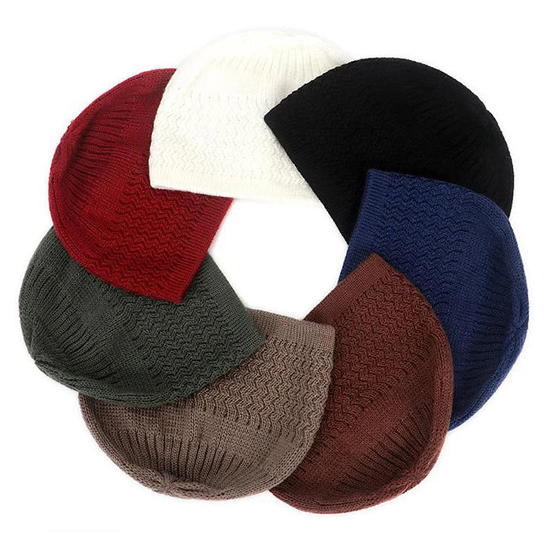 1pc Men's Casual Knitted Muslim Women Prayer Hats Winter Warm Beanies Cap Islamic Ramadan