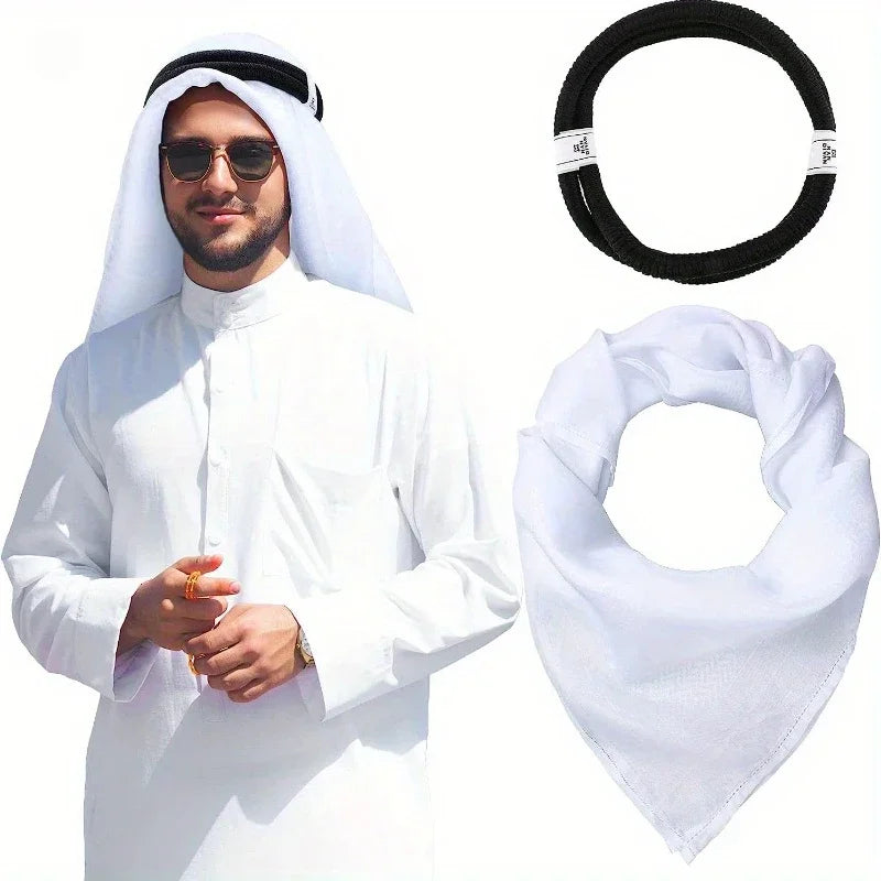 Arab Shemagh Muslim Keffiyeh Head Wrap Tactical Desert Head Neck Scarf Military Shawl Arabic Scarf Headwear with Agal Rope