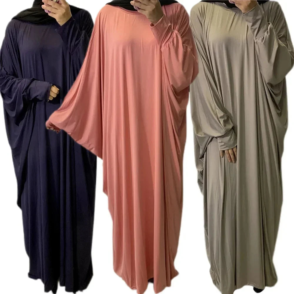 Ramadan Muslim Women Abaya Khimar Prayer Garment Batwing Sleeve Dresses Turkey Arabic Islamic Clothing Modest Robe Burqa Caftan