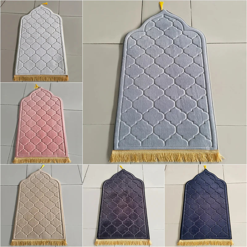 Flannel Prayer Mat Worship Blanket Worship Kneel Embossing Floor Carpets Non-slip Soft Portable Travel Prayer Rug Ramadan Gift