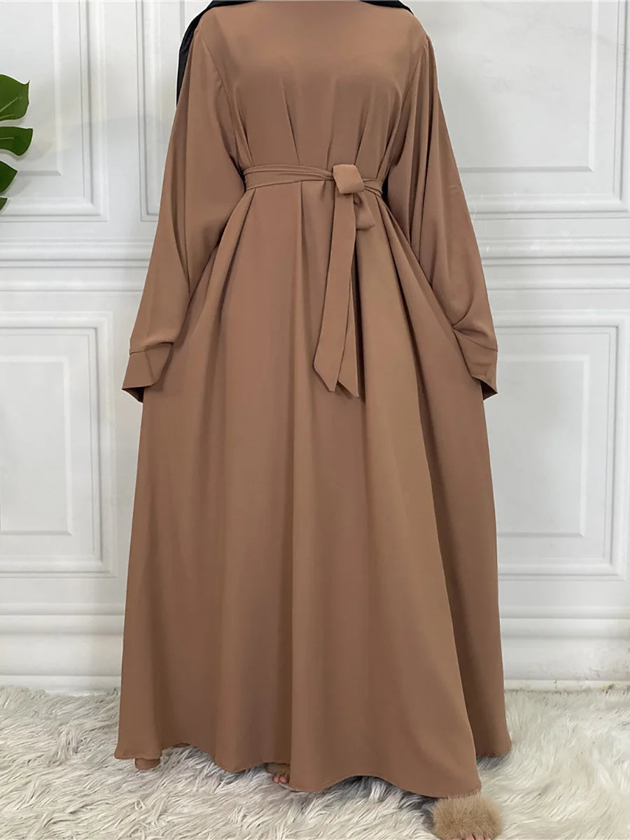 Classic Robe Abayas for Muslim Women Modest Ramadan Prayer Simple High Quality Black Khaki Dresses with belt Turkey Clothing