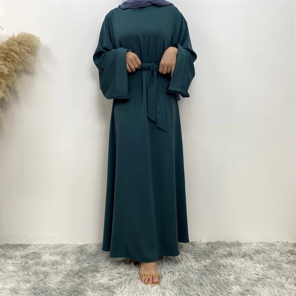 Classic Robe Abayas for Muslim Women Modest Ramadan Prayer Simple High Quality Black Khaki Dresses with belt Turkey Clothing