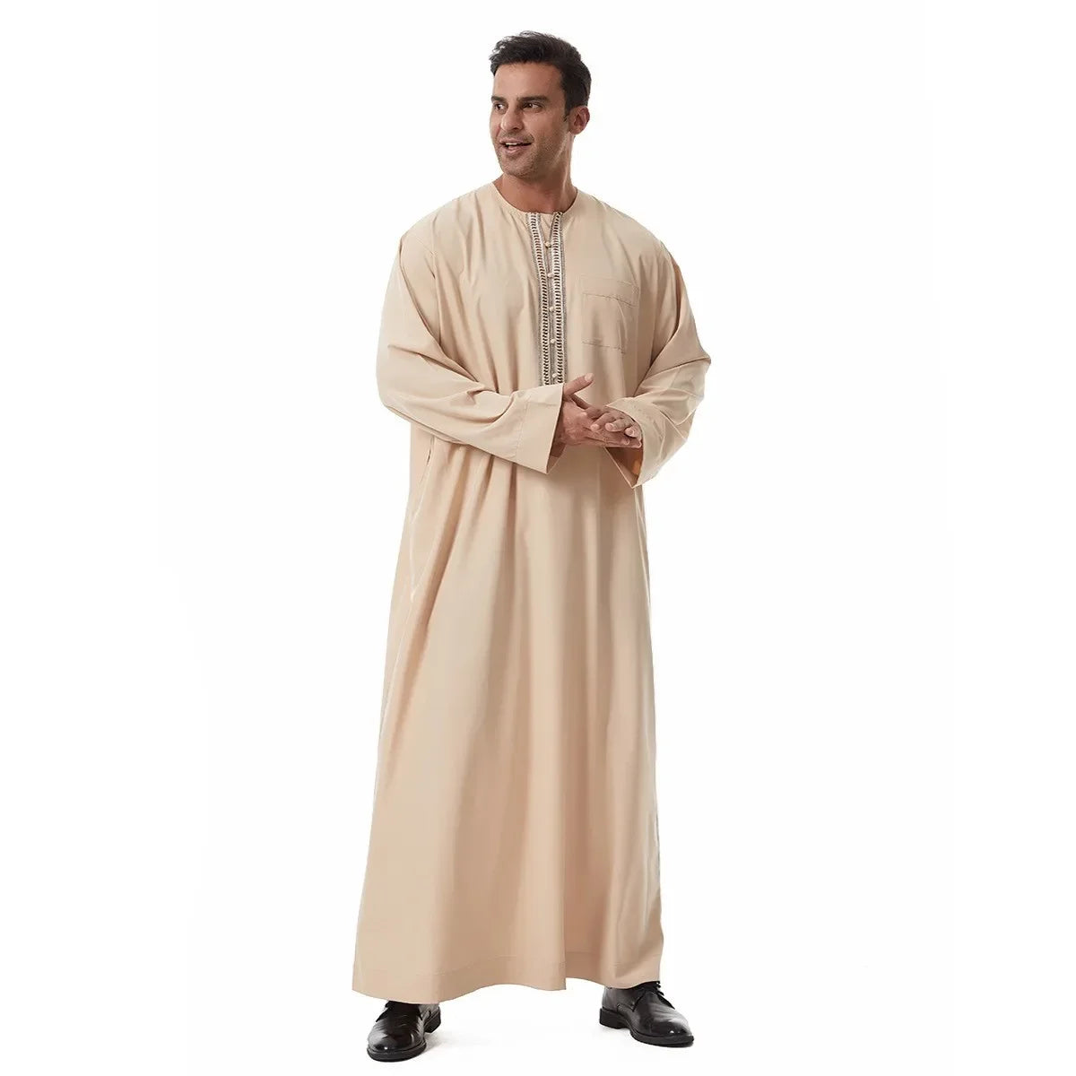 Thobes for Man Muslim Dress Islam Clothing Saudi Arabic Robe Jubba Thobe Eid Djellaba Long Sleeve Embroidery Daffah Dishdasha